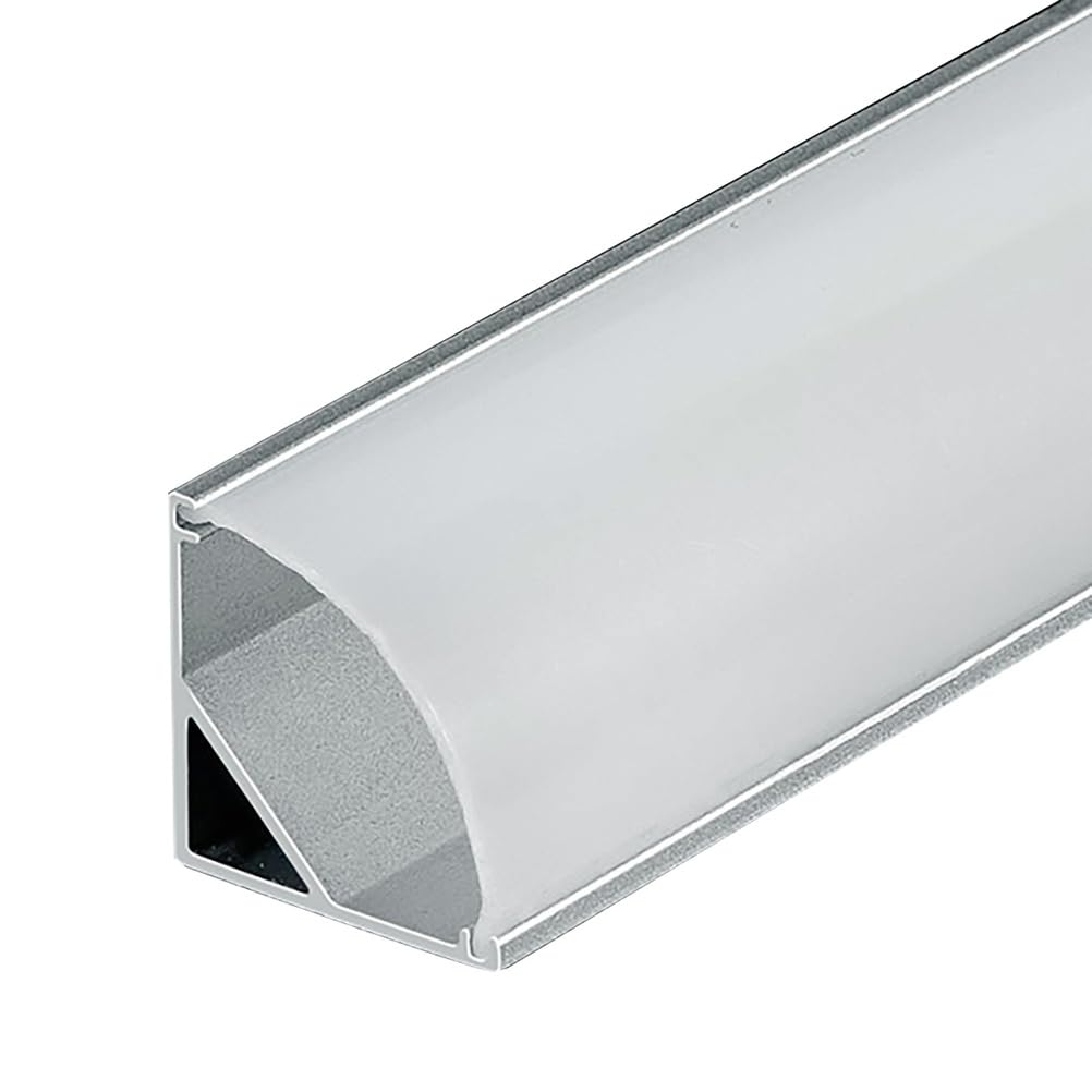 RISHORI Aluminum V Shape Corner LED Profile 1M - Diffuser Channel w/End Caps for Cabinet Lighting, Wardrobe, Bookshelf Heat Dissipation,16mm*16mm curved silver slot
