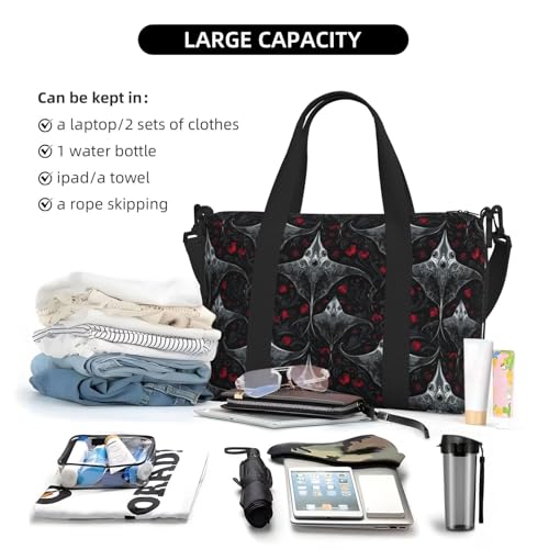 Laptop Tote Bag for Women Work - Gothic Manta Rose Print Weekender Overnight Bags for Women Travel, Gym Duffle Bag for Men, Personal Item Crossbody Travel Bags for Men Carry On4