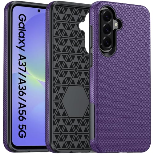 Image of for Galaxy A37+A36+A56 5G Phone Case, Triangular Anti-Slip Textured, Military Grade Drop Protection Samsung A37 5g case, 14ft Drop Tested, TPU+PC Dual Layer Shockproof Cover for A37 (Purple)