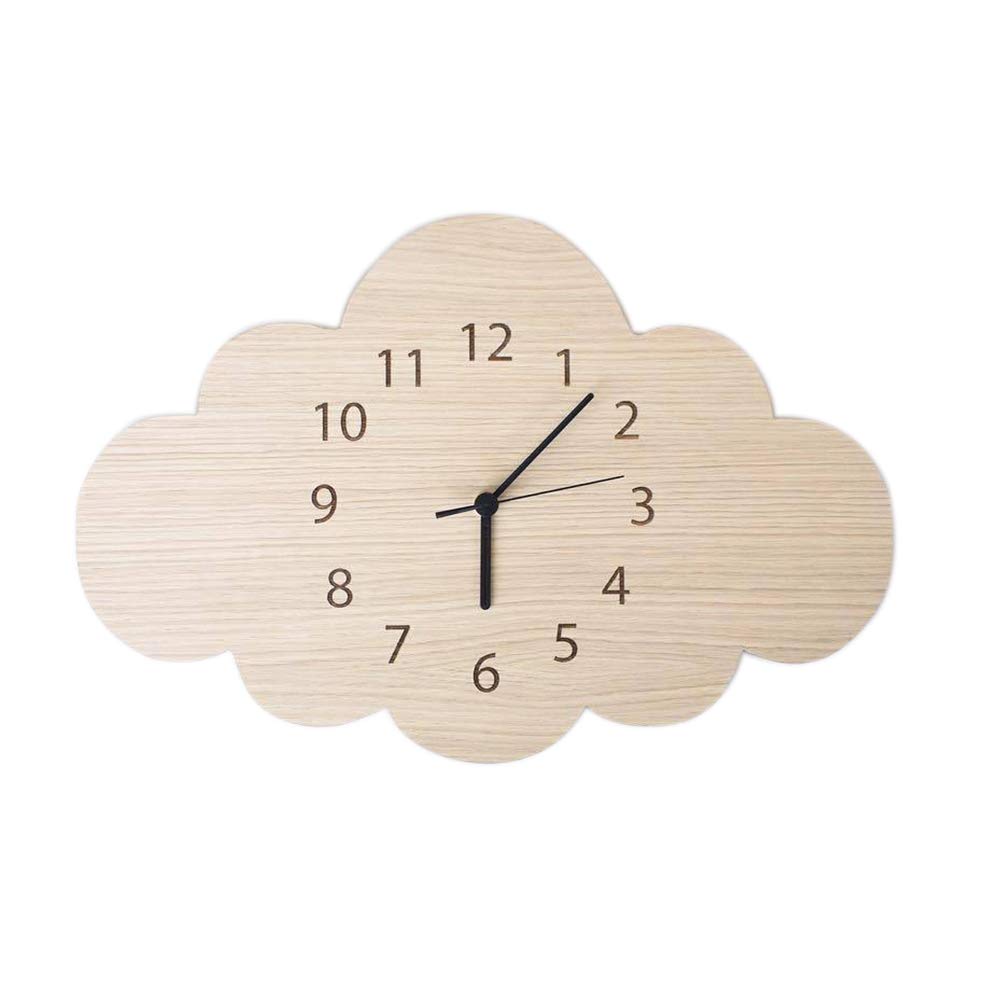 Nordic Cloud Shape Wooden Mute Wall Clock,Cute Digital Wall Clock for Kids Bedroom Home Decoration