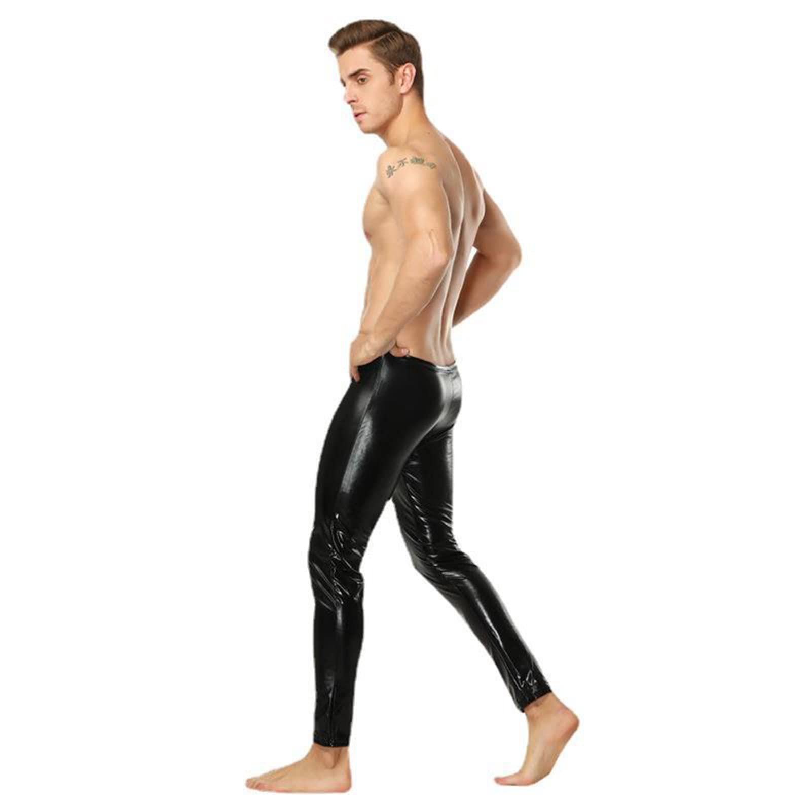 Legging pour homme fabriqué en Allemagne - Noir - Aspect latex - Holographique réfléchissant - Pantalon en cuir synthétique