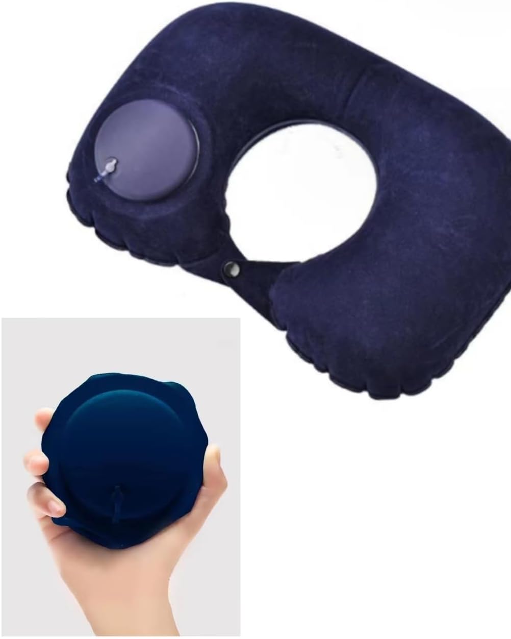 Wqiansc Inflatable Travel Pillow Not easily broken Neck Pillow For Travel Neck Support Pillow Travel Pillow For Airplane (Navy Blue Press inflation)