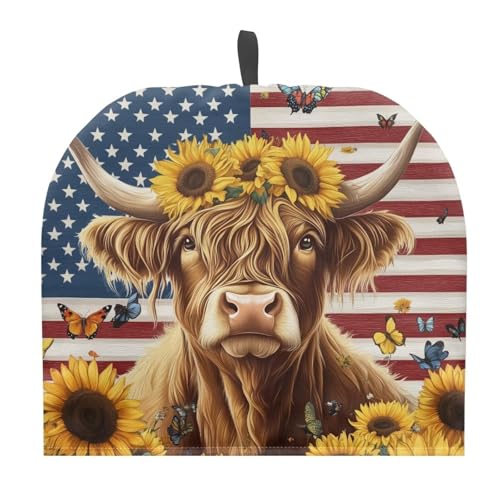 Image of Highland Cow Tea Pot Cover for Teapot American Flag Tea Kettle Cover Keep Warm Tea Cup Dust Proof Teapot Dust Protector for 4th of July