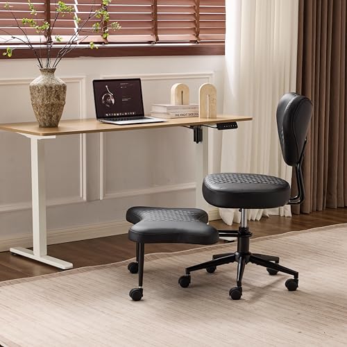Image of Ergonomic Cross Legged Office Chair with Wheels, ADHD Chair for Adults, Meditation Chair, Yoga Office Chair, Comfortable Back Support, Height Adjustable,Small Spaces,PU Leather-Black-1