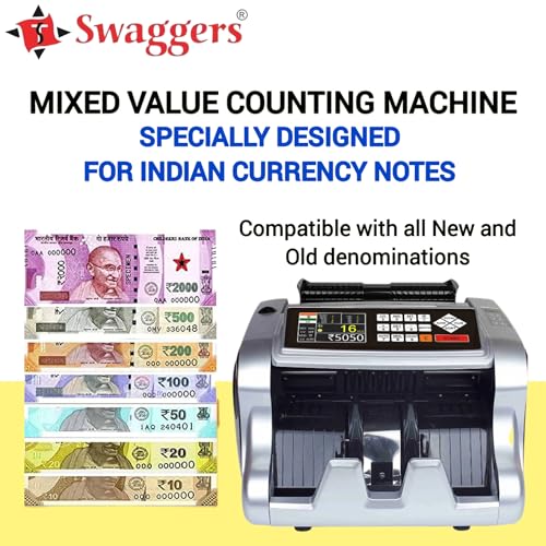 Image of swaggers Highest Selling Mix Value Note Counting Machine with Fake Note Detection| Used in Banks, Offices, Hotels, Hospitals, Schools, Colleges, Retails Shops, Jewellery Shops etc.