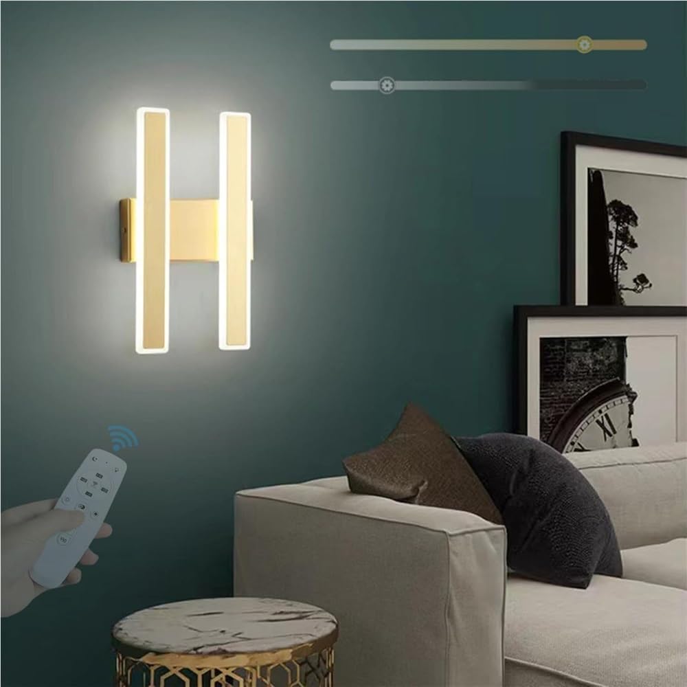 Prettiee Dimmable Modern Wall Sconce with Remote Control, Long Acrylic Indoor Lighting Fixture for Bedroom, Living Room, Corridors, and Stairs (Gold 46cm)