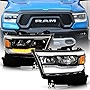 ACANII - For 2019 2020 2021 2022 2023 Ram 1500 Black LED DRL Reflector Style Headlights Headlamps Replacement Left+Right