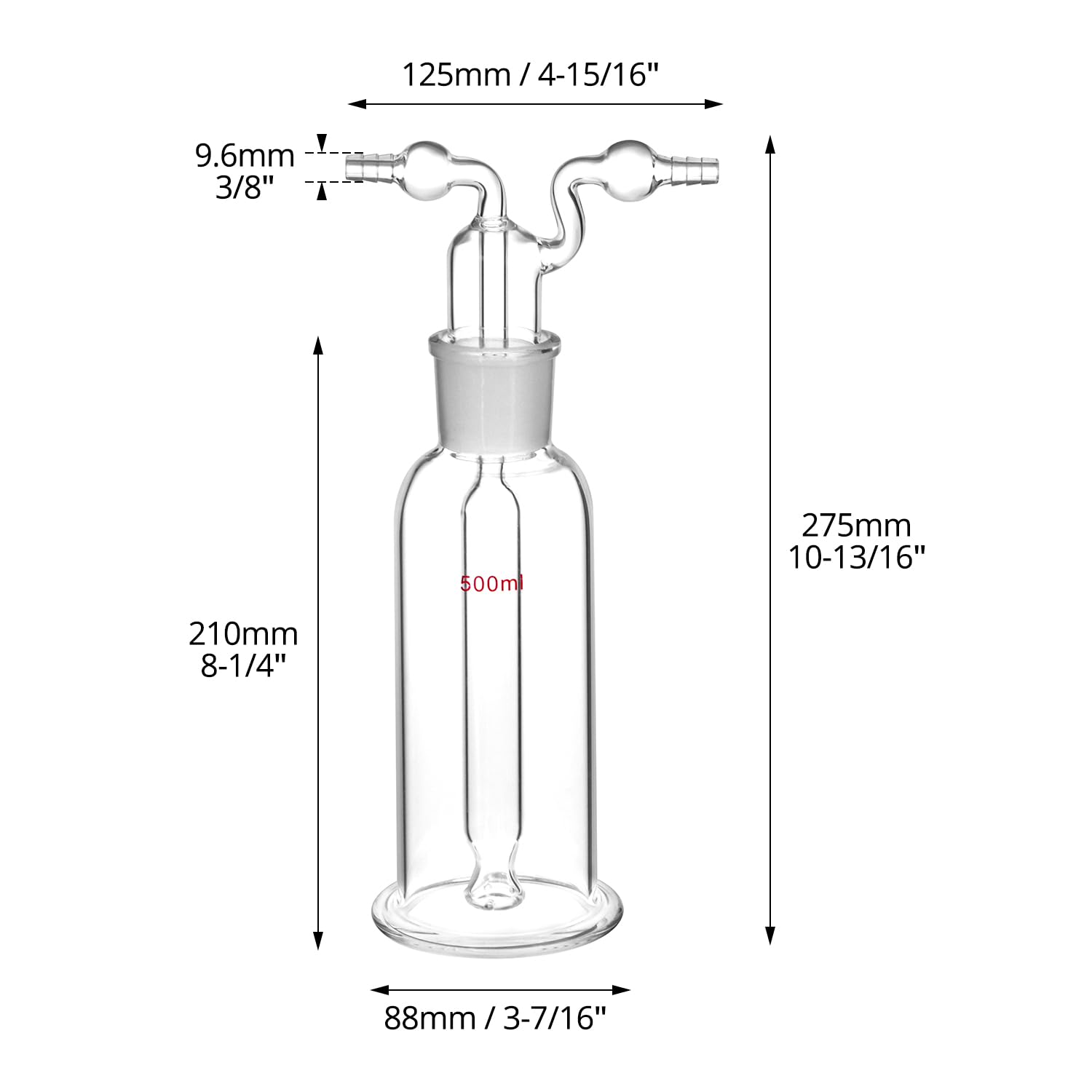 QWORK 500ml Gas Washing Bottle - Lab Glassware -2 QWORK 500ml Gas Washing Bottle - Lab Glassware -2