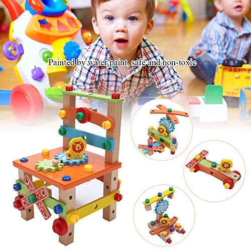 Yosooo Wooden Construction Toy, 2 Types New DIY Wood Disassembly Chair Tool Nut Assembly Chair Children Puzzle Toys Wooden Blocks Toys Wooden Building Set(B) - Thumbnail 4