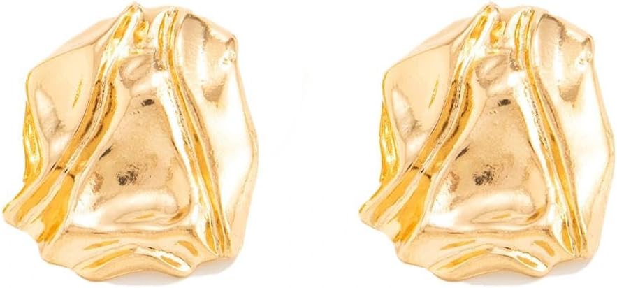 Gold Silver Plated Geometric Pleated Lava Stud Earring for Women,Irregular Chunky Statement Molten Dangle Earrings Punk Party Fashion Accessories Gift - Image 7