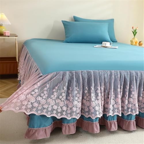 Drap de lit 180x200cm beige avec jupe de lit en microfibre douce brodée - 6
