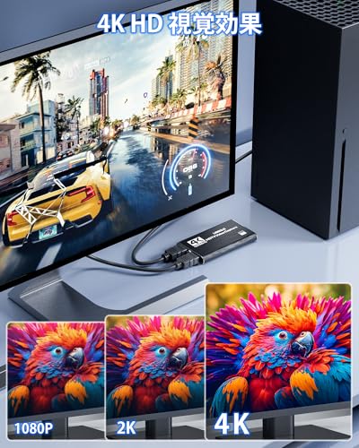 Wasachi キャプチャーボード 4K HDMI パススルー 60fps録画 USB3.0 Type-C/A デュアルポート 両用 低遅延 ゲーム実況 Switch/PS5/Xbox/iPad対応 OBS対応 1080p60fps 録画 プラグアンドプレイ 1本2役 アルミ合金