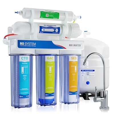 Max Water 5 Stage 50 GPD (Gallon Per Day) RO (Reverse Osmosis) Standard Water Filtration System - Under-Sink/Wall Mount (with Tank & Faucet) - Model: RO-5C5
