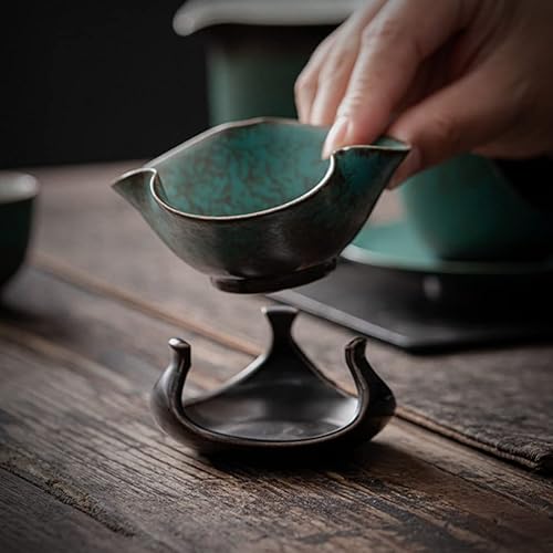 Miniatura 8 de Hemoton Colador de filtro de té de cerámica, 2 juegos hechos a mano, estante de fugas de té chino kongfu, utensilios de ceremonia de té de cerámica,