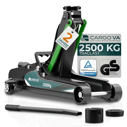 Wagenheber hydraulisch 2,5T – TÜV – 85-380mm Hub – flach für tiefergelegte Autos – Rangierwagenheber inkl. Gummiauflagen [Karton]