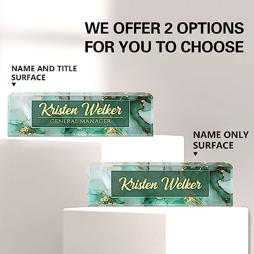 Image of Name Plate for Desk, Desk Name Plate Personalized, Green Office Decor for Women Men, Acrylic Desktop Accessories, Office Gifts for Boss Nurse Teacher Coworker, Employee Appreciation Gift (Green Coast)