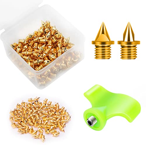 Nuolifee 4.8mm 3/16 Inch Track Spikes 100 Pieces Hard Steel Spikes for Track Shoes Track and Cross Country Spikes with Spike Wrench Replacement Spikes for Sprint Sports Short Running Shoes