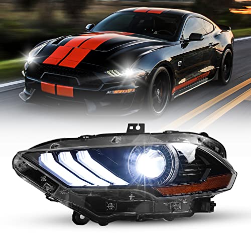 AUTOWIKI LED Headlights Fit for 2018 2019 2020 2021 Ford Mustang Coupe & Convertible Headlamps with DRL High/ Low Beam Projector Full LED Front Headlight Replacement 1 Driver Left Side