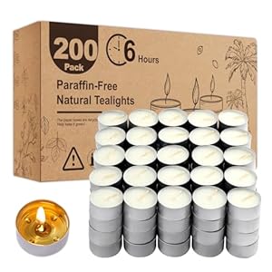 Tea Lights Candles 200 Pack,Unscented White Votive Bulk,6 Hours Burning Time,Long Lasting Palm Wax (Non-Paraffin), Clean Burn with Smokeless Tealights for Christmas,Thanksgiving,Homemory
