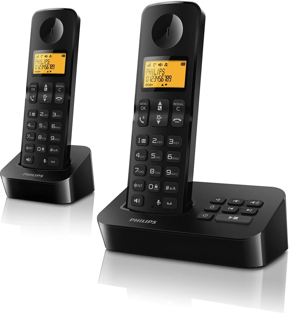 Philips Festnetztelefon D2652B/01 Dual - Haustelefon mit Anrufbeantworter - 1'6-Zoll-Display - Telefonbuch - Rufnummernerkennung - Kurzwahlnummern - Schwarz