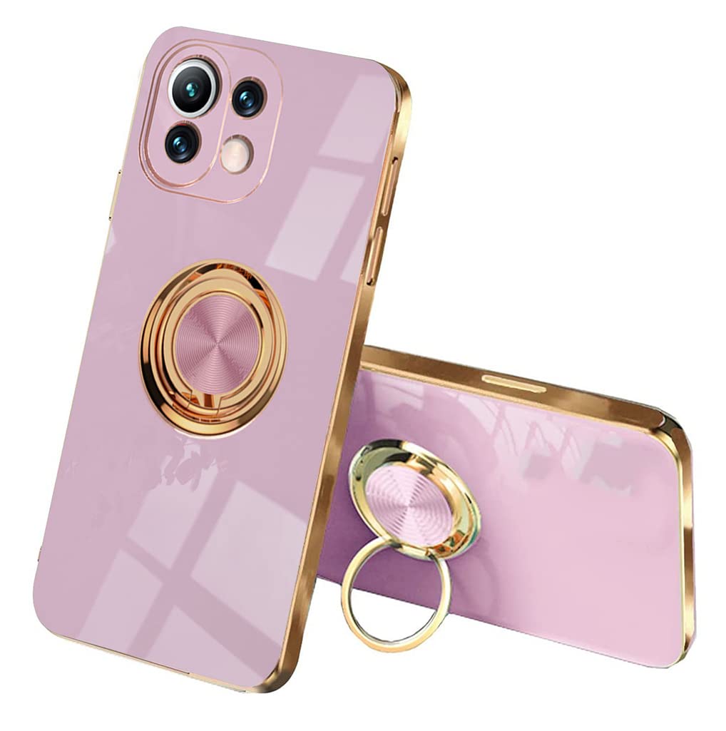 SEEKOO Case for Xiaomi 11 Lite 5G NE/Xiaomi Mi 11 Lite, Ultra Thin Elegant Soft Silicone Electroplating Design Shockproof TPU Gel Case Cover with 360 Degree Rotation Ring, Purple