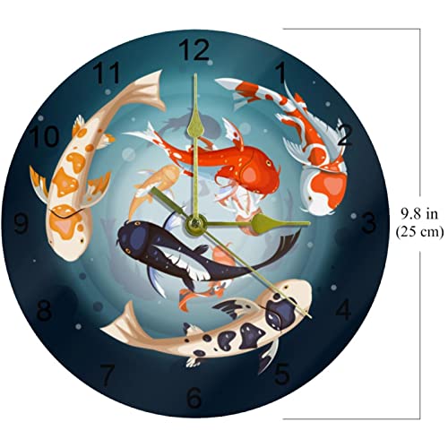 Horloge murale sans tic-tac lisible décoration carpes koï