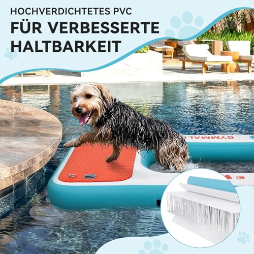 GYMMALL Aufblasbare Hundeplattform Blau 82x120cm, Rampe Hund für Boote, Hunde Pool, Seen und Meer, rutschfeste Sicherheitsplattform bis 90kg, Eva-Hunderampe mit Schwimmleiter