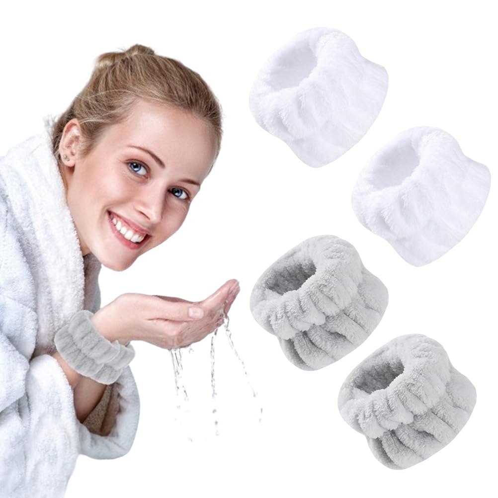 Fc'Noqgn 4 pcs SPA Wrist Wash Toalla Absorbente de Microfibra para la Cara y la Ducha (Blanco Gris)