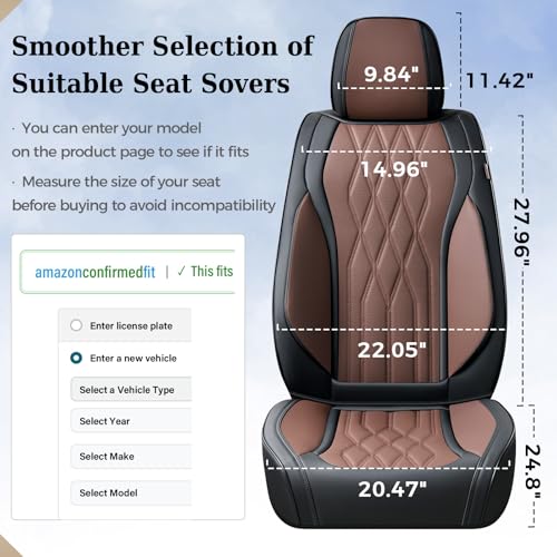 Image of Coverado Front Seat Covers, Car Seat Protector, Waterproof Nappa Leather Cushion, Fit for Most Sedans SUV Pick-up Truck-Black&Coffee