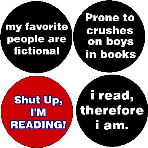 Set of 4 READING THEMED 1.25" Pinback Buttons Pins/Badges - Geek Nerd Books
