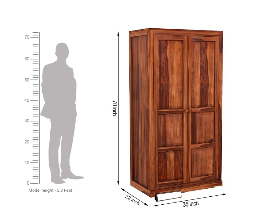 Image of Sheesham Wood Wardrobe with 3 Drawer and 4 Shelves Storage for Bedroom Wooden Almirah for Clothes for Living Room Bedroom Home, Solid Wood Furniture | (C-Hony)