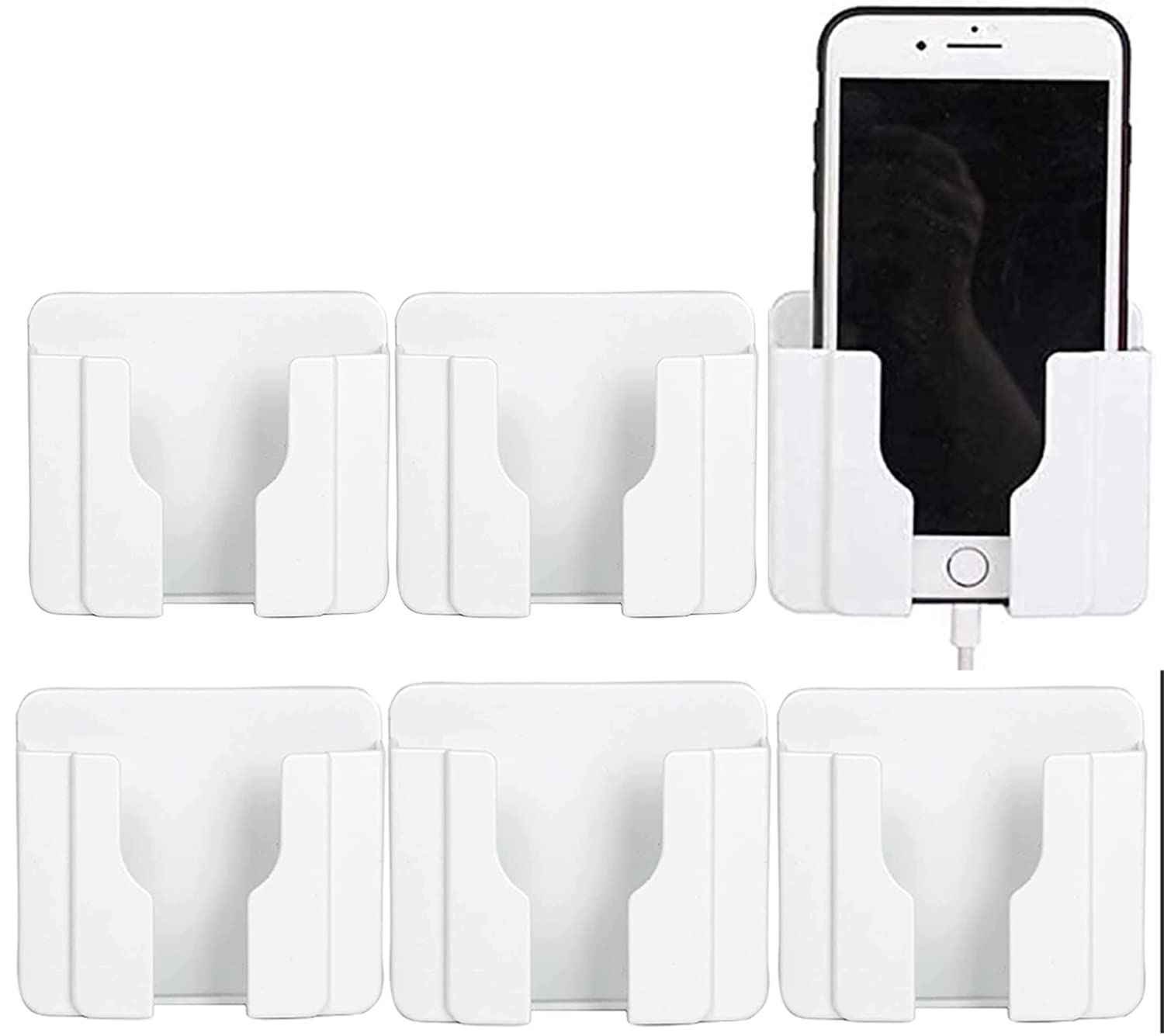 Mobile Holder Wall Mount 3M Adhesive,Wall Mount Adhesive Mobile Phone Wall Charger Holder White 6 Pack