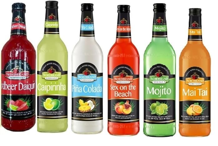6 Flaschen Nordbrand Cocktail Mix a 0,7 L 15% vol. aus 6 Sorten Mai Tai, Sex on the Beach, Caipirinha, Pina Colada...