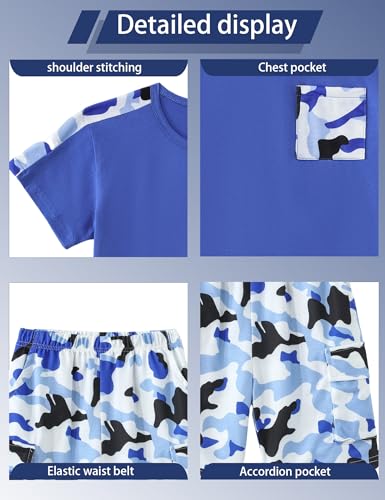 Image of mksodopy Boys Summer Outfit Set 2 Piece T Shirt and Camo Shorts Casual Clothes for Little Big Boys 5-16