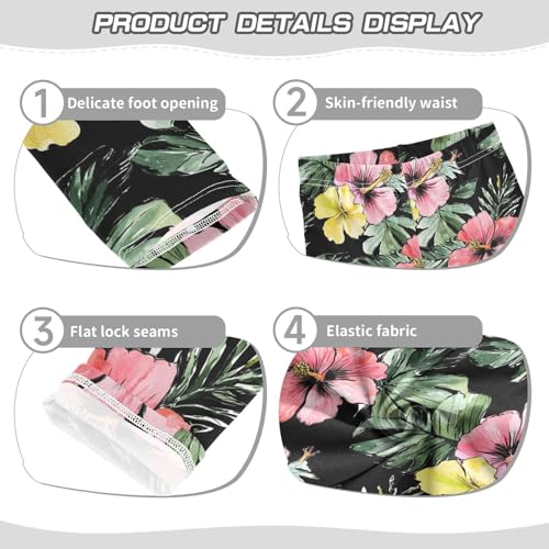 Hibiscus and Tropical Leaf Girls Casual Leggings for Kids Printed Long Pant Bottoms Stretch and Soft3