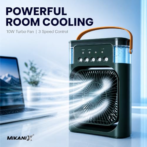 Image of MIKANIX Personal Mini AC Cooler with Humidifier Mist | Portable Room Cooling Fan with Timer, RGB LED Lights & Quiet Operation for Office /Home (Green)