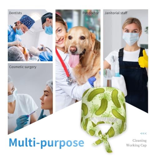 Image of Cute Pug Dog Print Working Cap Scrub Cap with Sweatband,Adjustable Fashion Bandage Tie Back Hat Headwear for Women Men