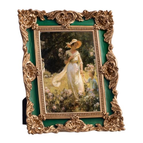 Image of eletecpro 4x6 Vintage Picture Frame with Real Glass Cover, Ornate Antique Photo Frame, Display 4x6 Picture for Tabletop or Wall Hanging Horizontal & Vertical, Green Home Decor for Gallery Art