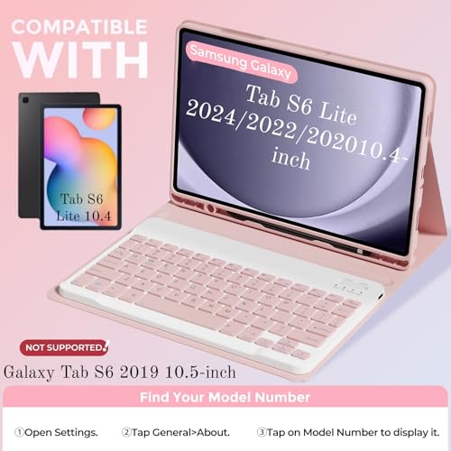 Keyboard Case for Samsung Galaxy Tab S6 Lite 10.4" 2024, Galaxy Tab S6 Lite Tablet Case with Pen Slot Detachable Folio Keyboard Cover with Mouse (SM-P620/P625/P610/P613/P615/P619), Pink by ACGTQWOW - Image 2