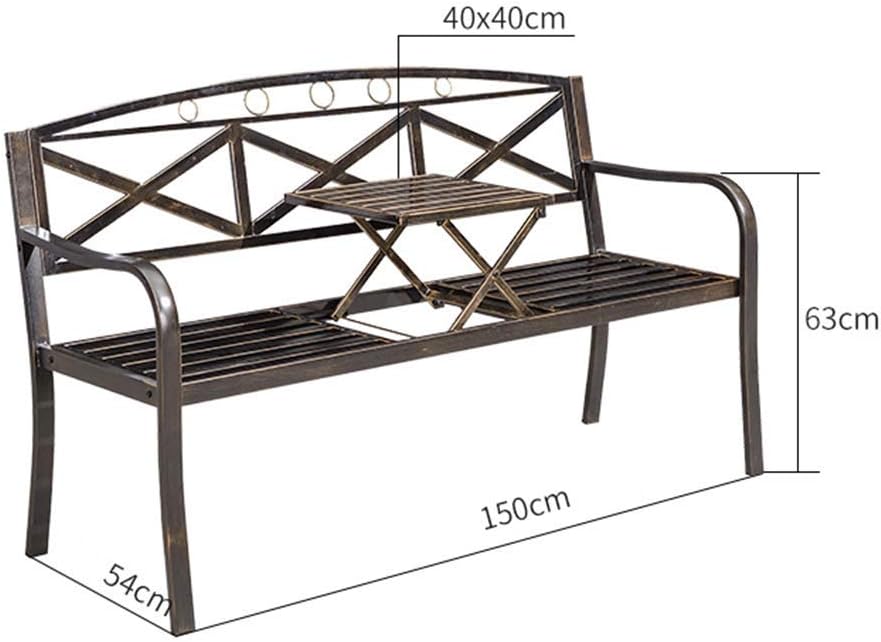 E Garden Bench Seat Stool 59in Garden Park Coffee Table Chair Outdoor Bench Garden Leisure Metal Chair with Lifting Table 2-3 Seater Anti-Rust and Weather Resistant Porch Chair Deck Entrance ( Without