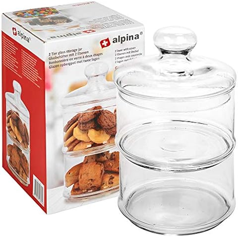 2 Tier Stackable Clear Glass Cookie Sweets Candy Jar Decorative Sweet Container with Lid Cover