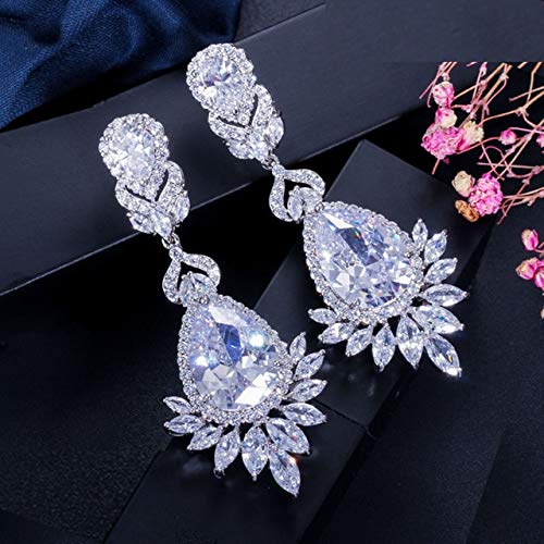 ZH1YFD Elegent Abend-Dinner-Party-Hochzeits-Schmuck, luxuriöse Lange Cz-Kristall-Big-Drop-Ohrringe für Bräute