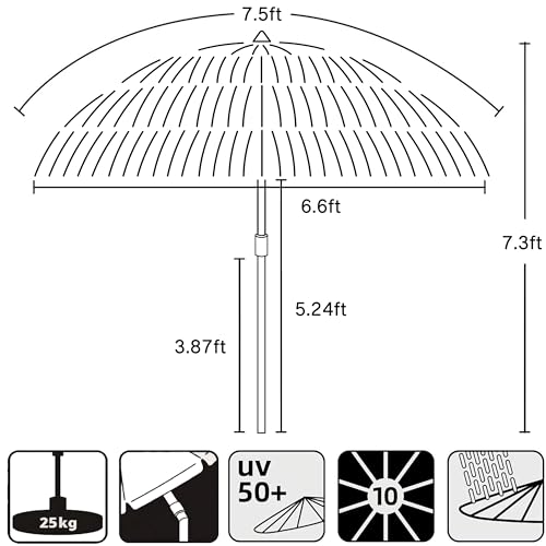 Ammsun TS71002-MC 7.5Ft Hula Thatched Tiki Patio Beach Umbrella Hawaiian Style 10 Ribs Upf 50+ thumb #5