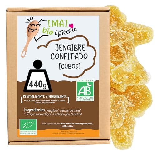[MA] BIO EPICERIE | Jengibre confitado BIO en cubitos | 440g | Certificado ecológico | Suelto en confección | 100% natural | Fruta confitada | Jengibre deshidratado natural