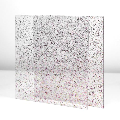 Image of Jadeshay 2-Pack Glitter Acrylic Sheets 12x12 Inch 1 /8 inch Thick - Pink Sequin Clear Plexiglass for DIY Crafts, Signs, Laser Cutting & Wall Decor