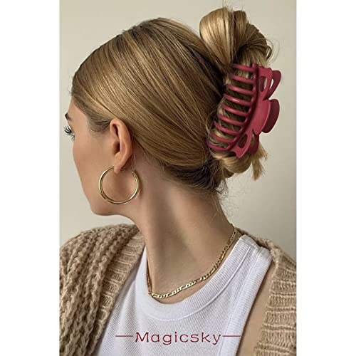 Magicsky Large Hair Claw Clips, 10Pcs Big Butterfly Hair Clip, 4.2 Inch Strong Hold Jaw Banana Clip, Hair Bow Clips For Thick Thin Curly Hair, Accessories For Women Girls- Matte Black Brown Neutral #TOP3