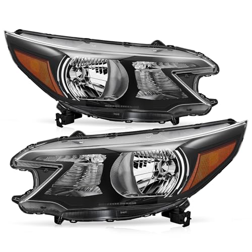 VRC Headlight Compatible with 2012-2014 Honda CR-V Halogen Type Left & Right Head Lamps Assembly Replacement with Black Housing Pair Set