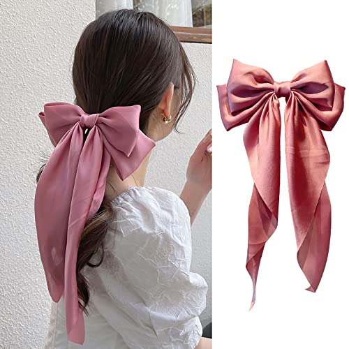 Ribbon Hairclip Vintage Satin Bow Bowknot Hairpin Women Hair Clip (Pink) #TOP4