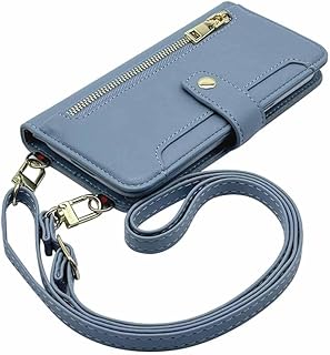 iPhone16e アイフォン16e 対応 スマホショルダー 手帳型 スマホ ケース (手帳ブルーグレー)くすみカラー ニュアンスカラー 斜めがけ ストラップ 付き 落下防止 カード収納 PUレザー 小銭入れ 財布型 ジッパー sslink