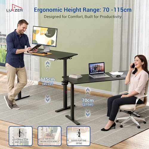 Image of Lukzer Electric Height Adjustable Desk | Dual Motor with Memory Controller Sit-Stand Study Table | Ergonomic Computer Desk for Work from Home | 1 Year Warranty (EST-002 /Black & Black /140x60 cm)